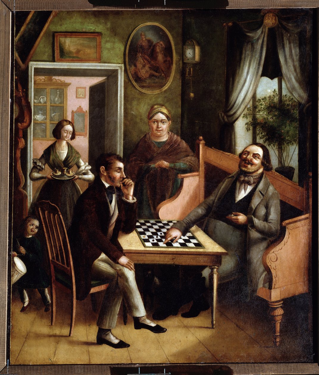 ""Dama oyuncuları"" Bir iç Rus burjuva grubu. Tablo Ivan Stepanovich Doshchennikov (1812-1893) 1840-1850 Devlet Sanat Galerisi, Perm, Rusya by Ivan Stepanovich Doshchennikov
