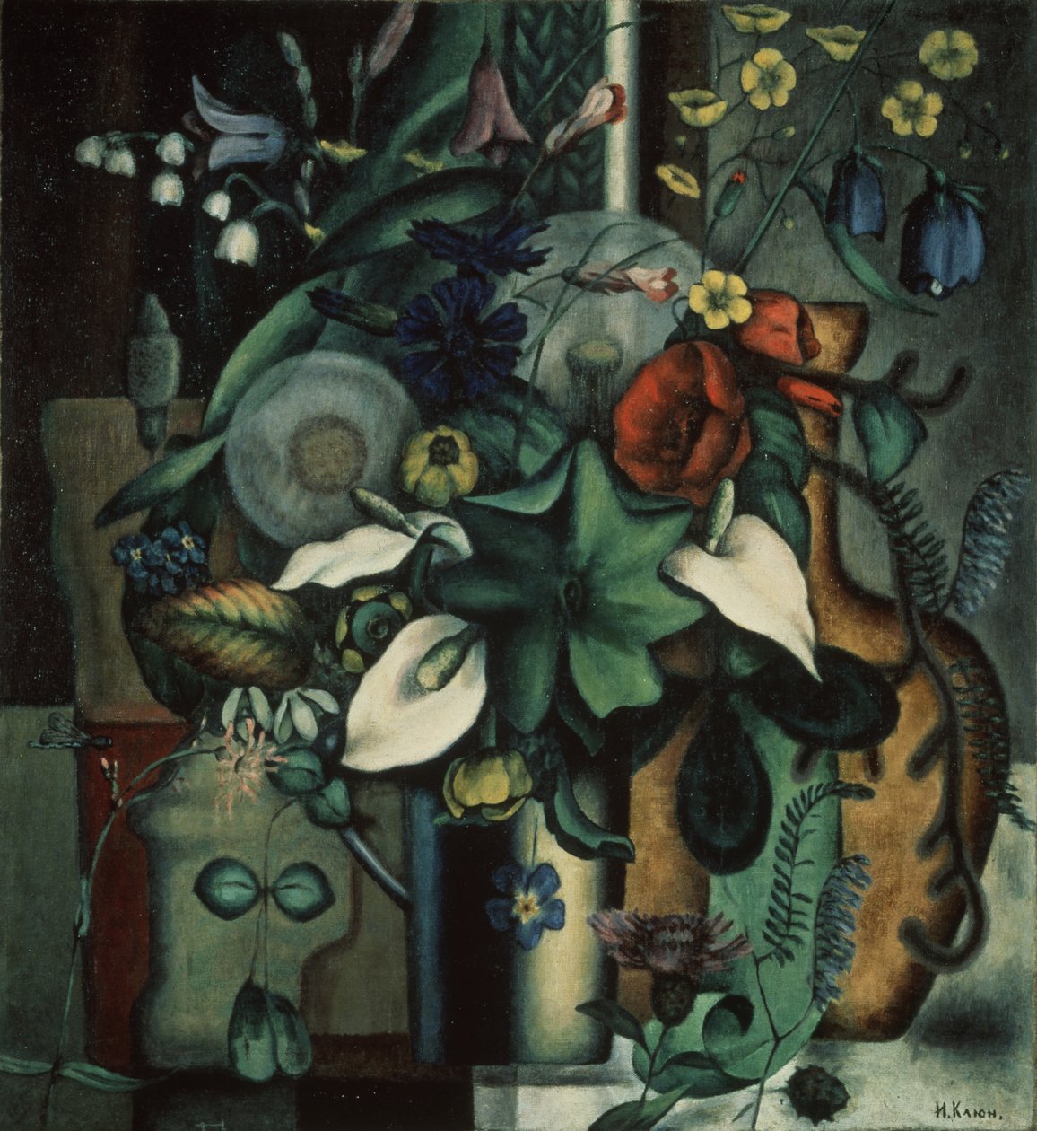Çiçekler ve sürahi ile natürmort, 1929 by Ivan Vassilyevich Klyun