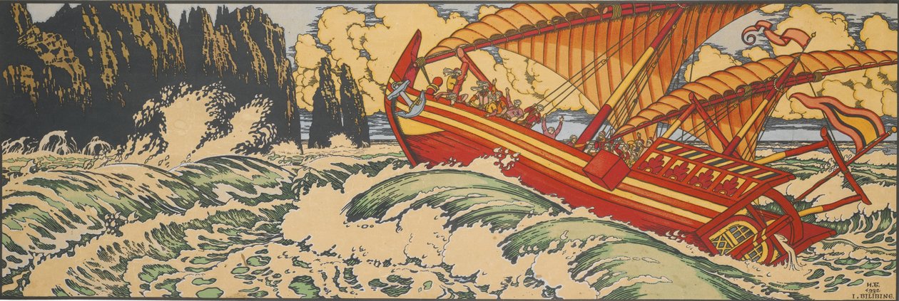 Denizci Sinbad. Arap Masalları için İllüstrasyon by Ivan Yakovlevich Bilibin