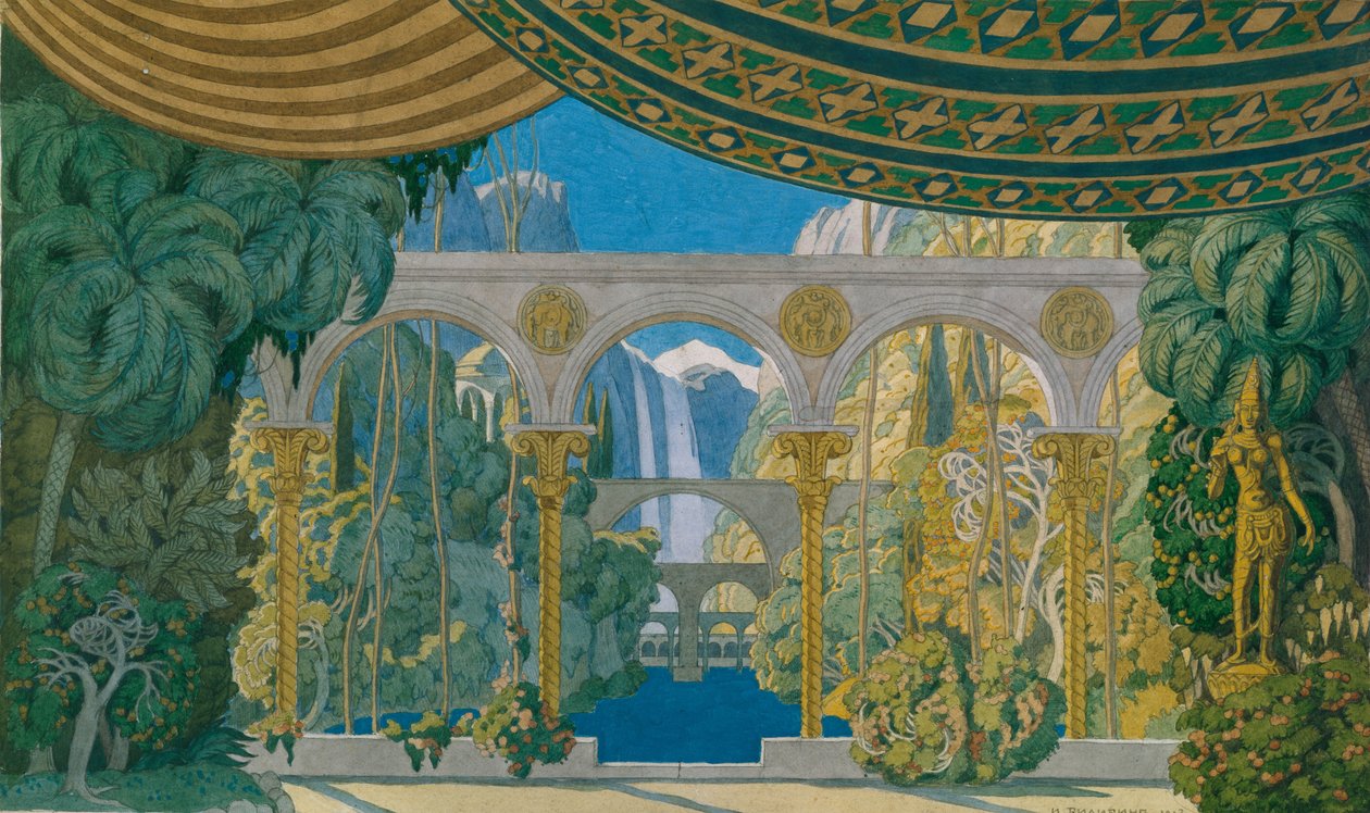 Chernomor Bahçeleri. Ruslan ve Ludmila operasının sahne tasarımı, M. Glinka, 1913 by Ivan Yakovlevich Bilibin