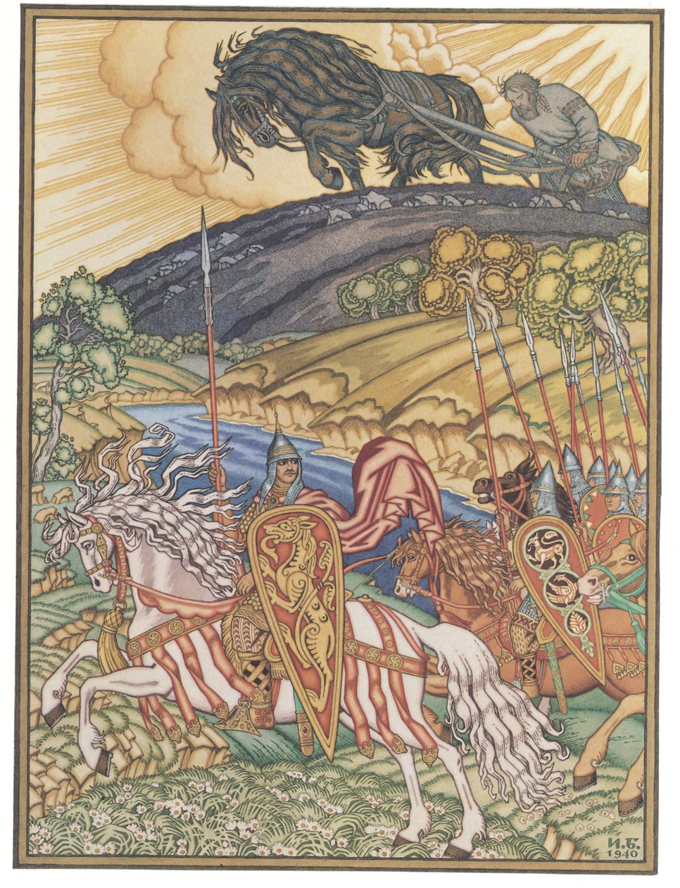 Volga Svyatoslavich ve Mikula Selyaninovich, 1940 by Ivan Yakovlevich Bilibin