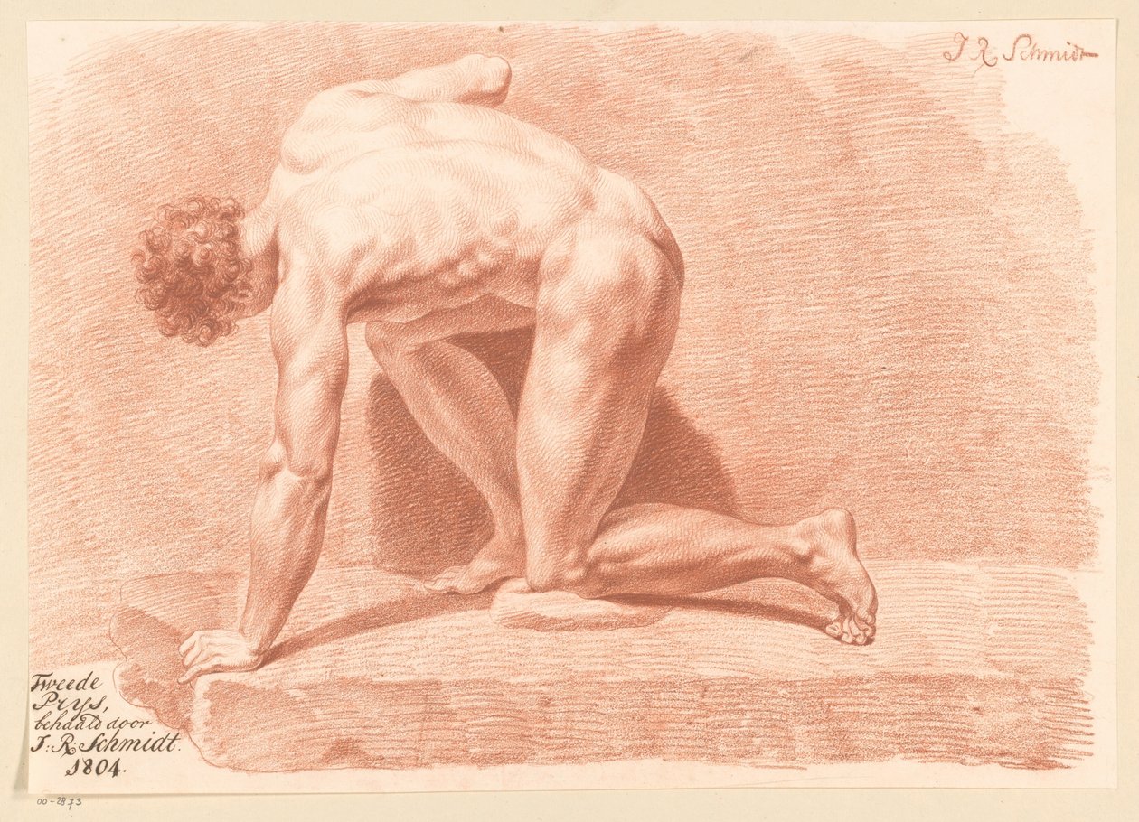 Diz Çökmüş Erkek Çıplak, Yan Görünüm (2. Ödül 1804) by Izaak Riewert Schmidt