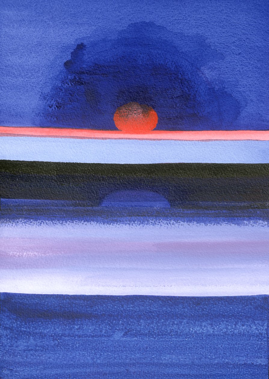 Deniz manzarası, Gün Batımı, Helsinki, 1991 (tuval üzerine akrilik) by Izabella Godlewska de Aranda