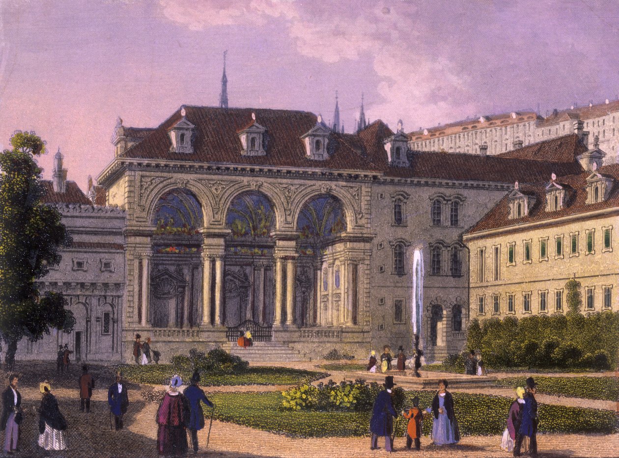 Wallenstein Bahçesi, Prag, 1847 (renkli çelik gravür) by J. and Felsing, J. Koruna