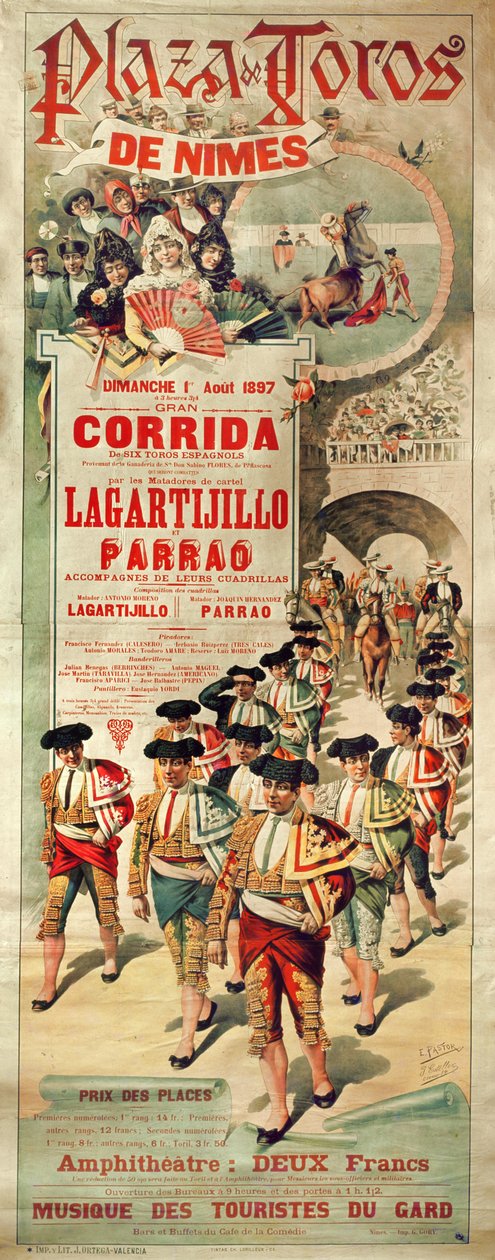 J. Ortega tarafından oyulmuş, Plaza de Toros, Nimes, 1 Ağustos 1897