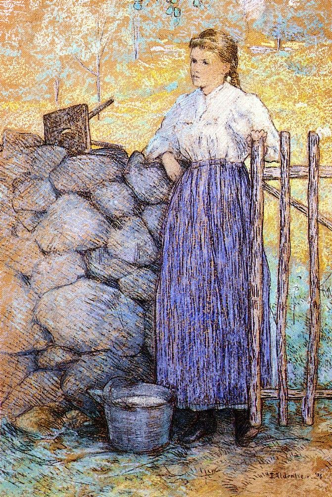  Girl Standing by a Gaten by J. Alden Weir