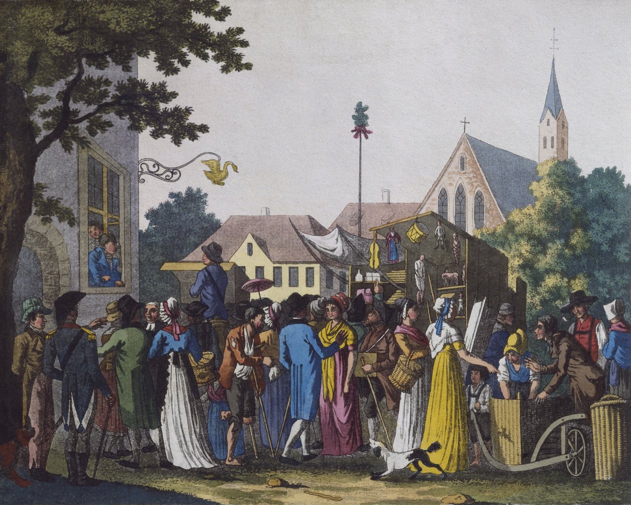 Pazar, 1810 (renkli gravür) by J. B. Wunder