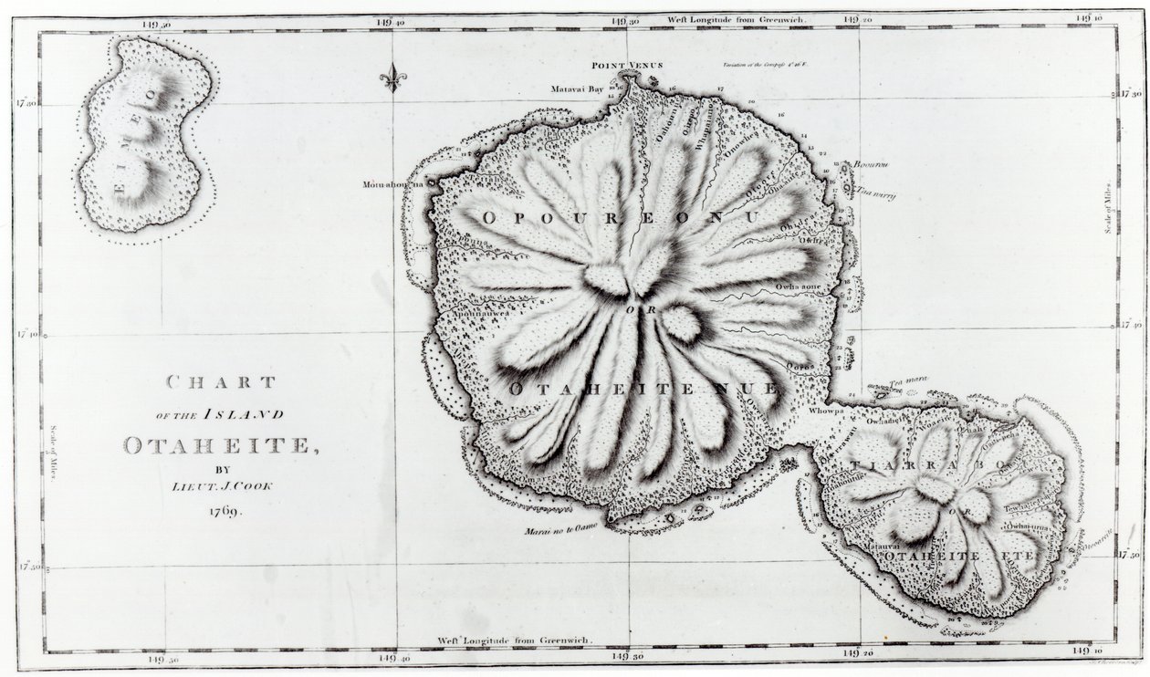 Otaheite Adası Haritası, 1769 by J. Cook