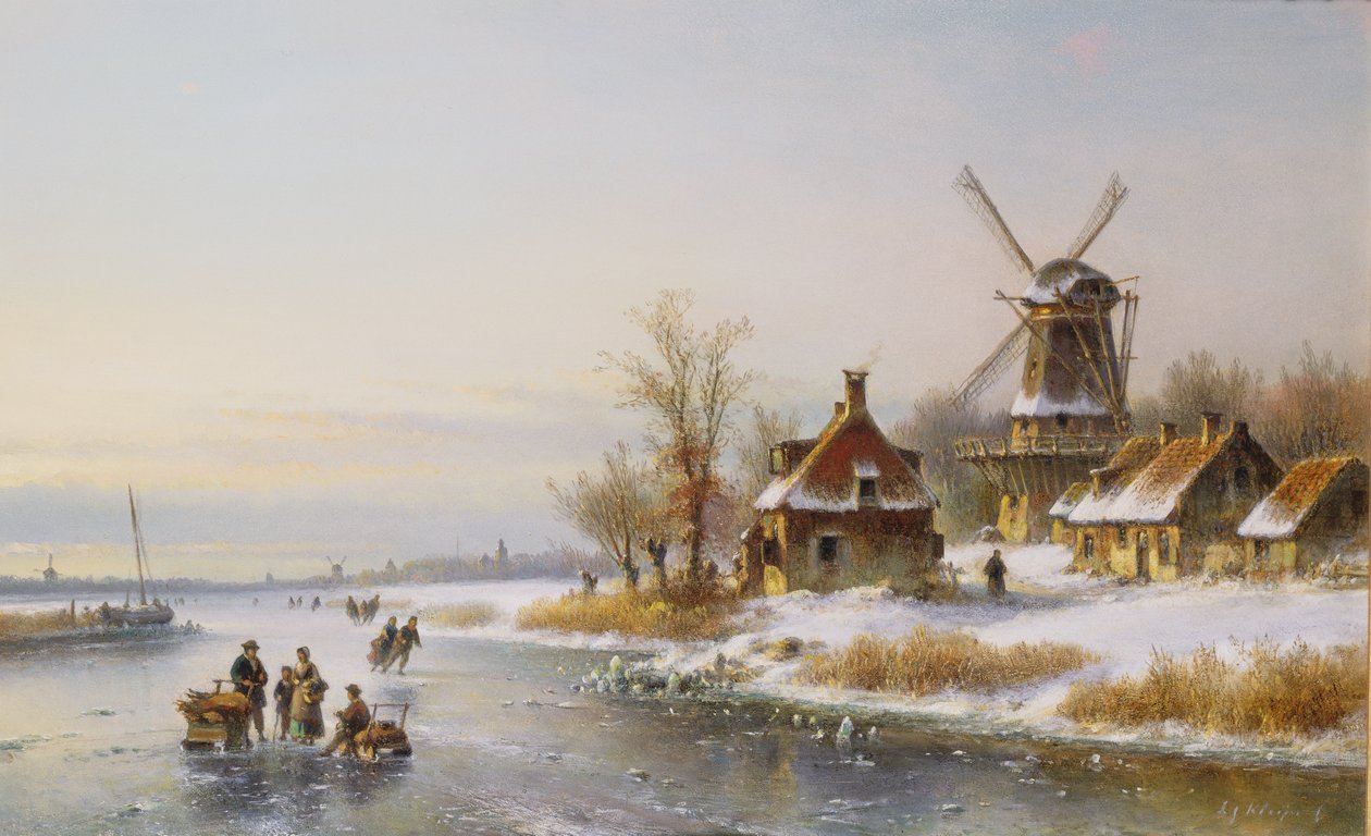 Bir Yel Değirmeni ile Kış Manzarası, 19. yüzyıl by Lodewijk Johannes Kleyn