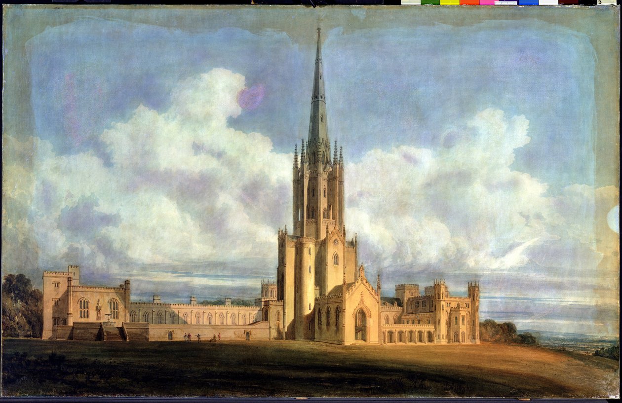 Fonthill Abbey için Öngörülen Tasarım, Wiltshire, 1798 (keten destekli dokuma kağıt üzerinde wc) by Joseph Mallord William Turner