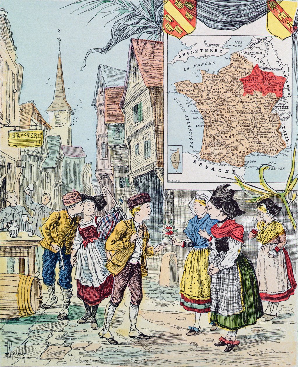 Alsace-Lorraine, Marie de Grandmaison tarafından Le Tour de France için illüstrasyon, 1893 by J. Maurel
