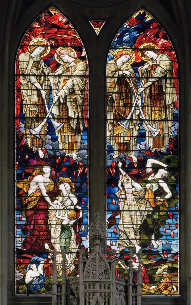 Jesmond, St George, Gateshead Vitray Co, JW Brown TR Spence, Doğu Penceresi, Son Yargı, 1888 by J. W. and Spence Brown