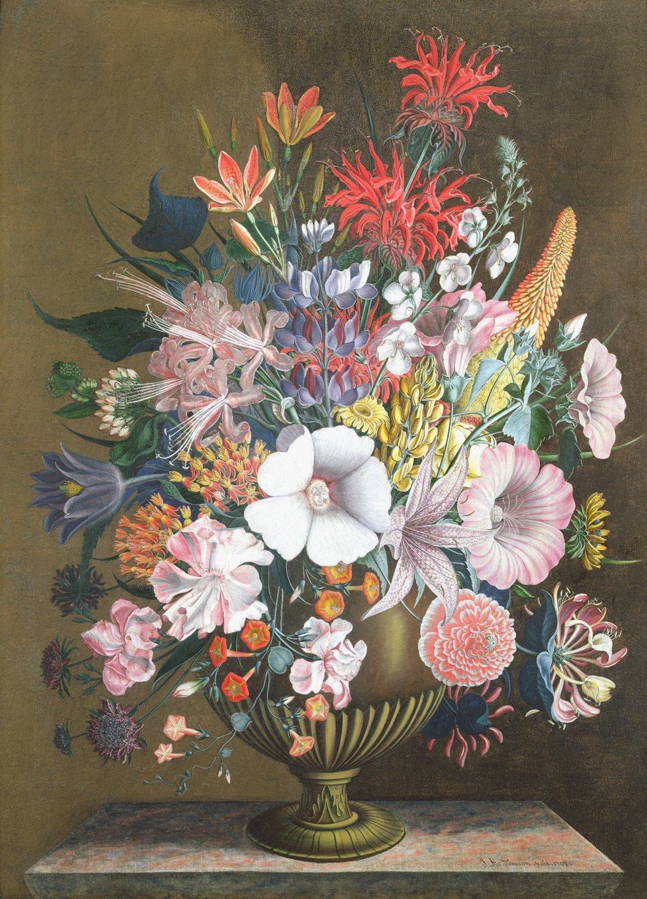 Çiçeklerle natürmort, 18. yüzyıl by J.A. Simson