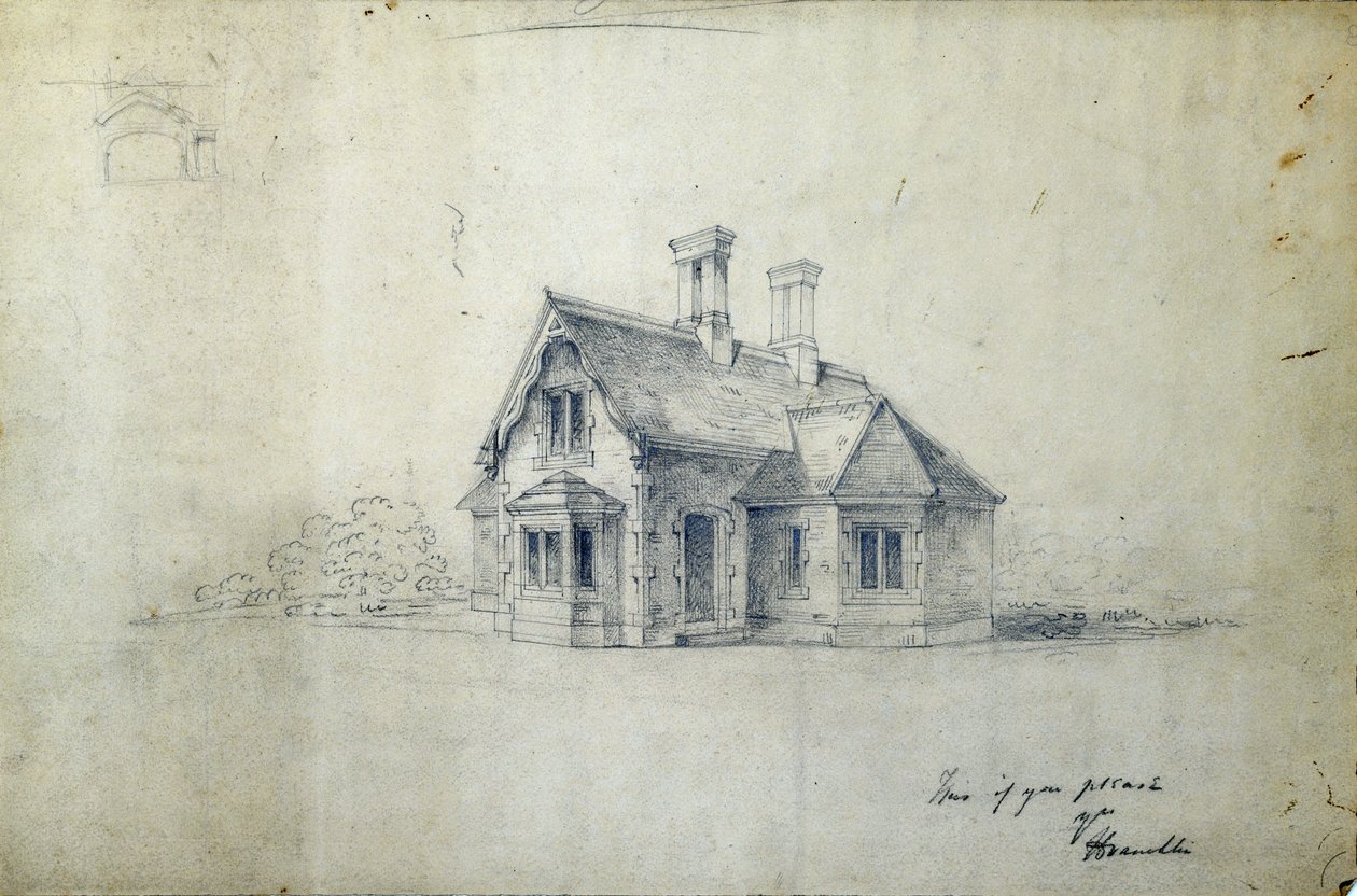 Station House, 1850 dolayları (kağıt üzerine kalem) by J.A. Davies