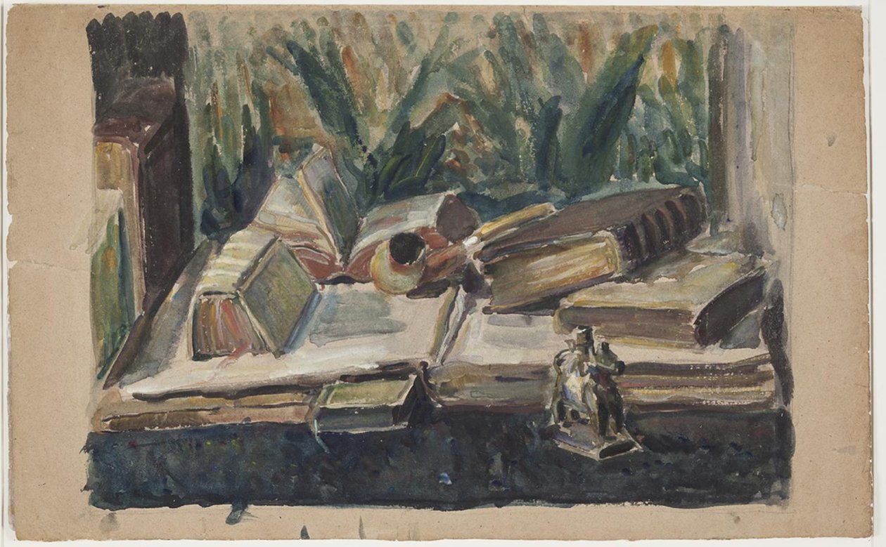 Kitap, pipo ve figürlü aranjman by J.A. Jerichau
