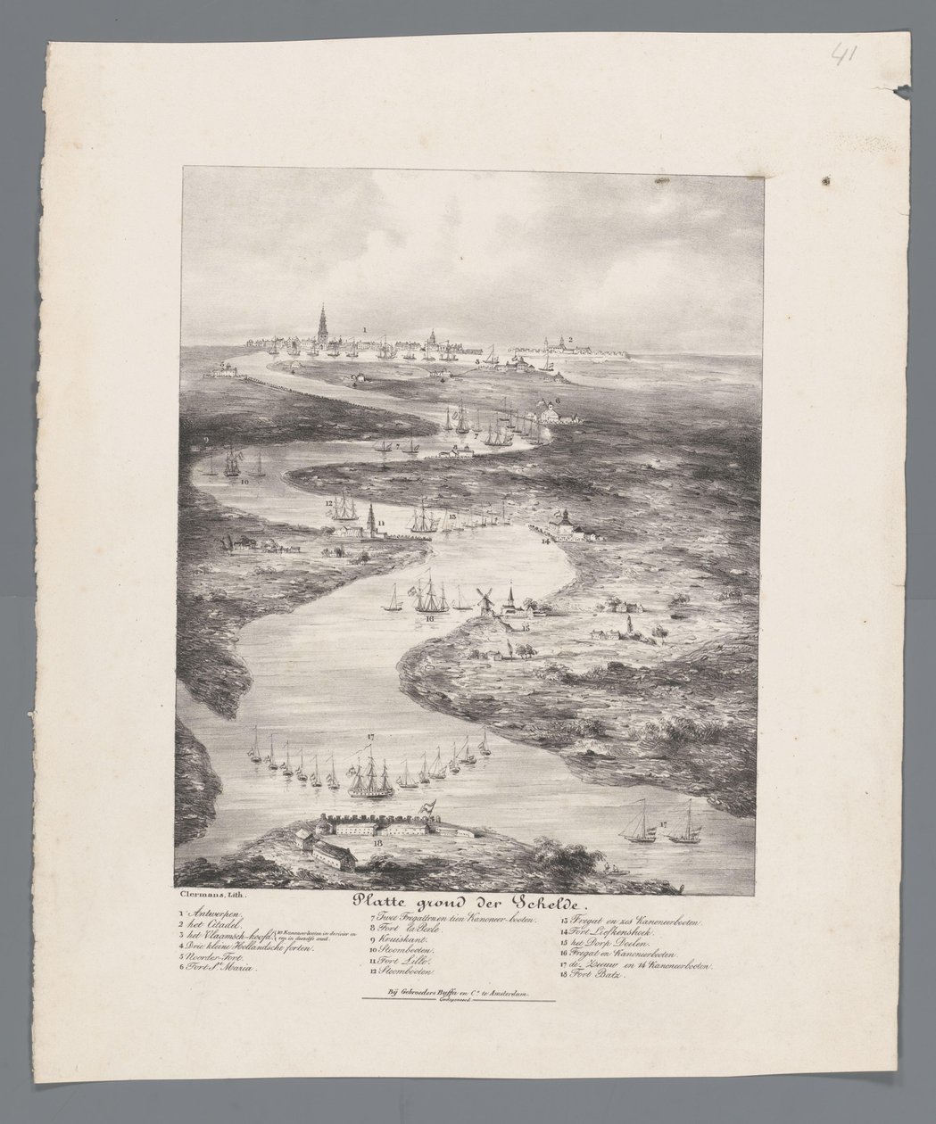 Fort Bath'dan Antwerp'e Scheldt Rotası, 1832 Scheldt Haritası (nesnenin başlığı) by J.B. Clermans
