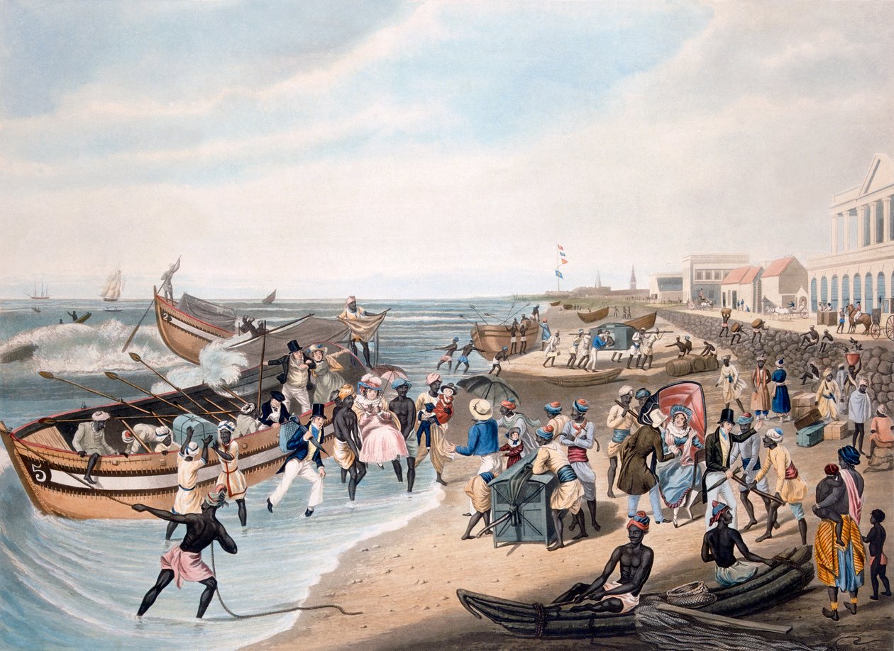 Madras Landing, C. Hunt tarafından kazınmış, Ackermann und Co. tarafından yayınlanmıştır, 1856 (aquatint) by J.B. East