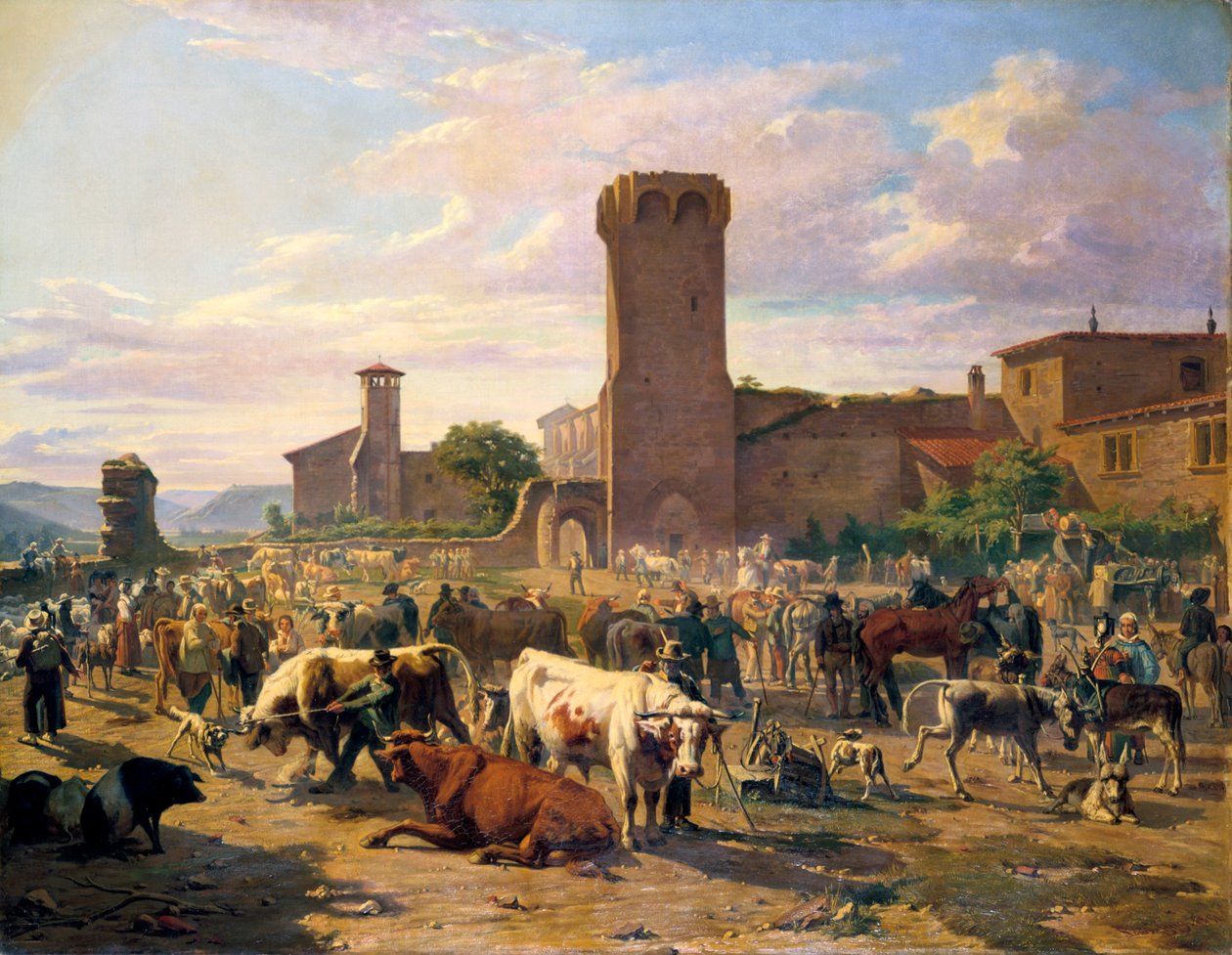 'L'Arbresle'de Hayvan Pazarı', Fransa, 19. yüzyılın ortaları by JB Louis Guy