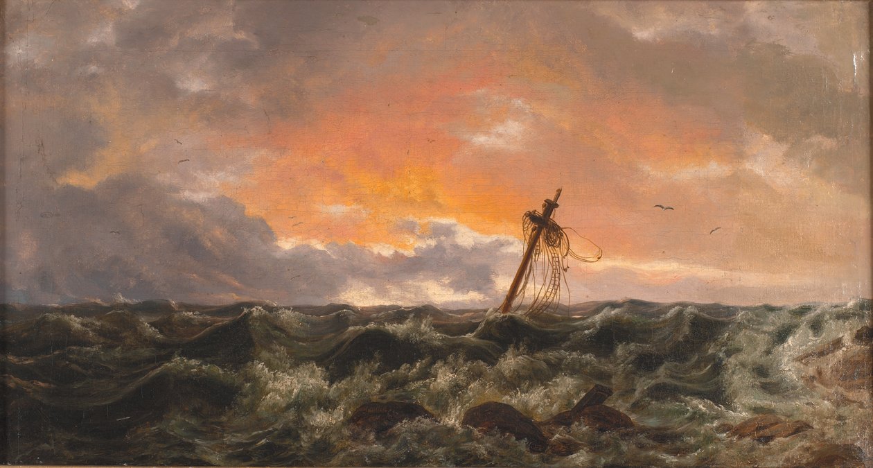 Bir batık ile deniz manzarası by Johan Christian Dahl