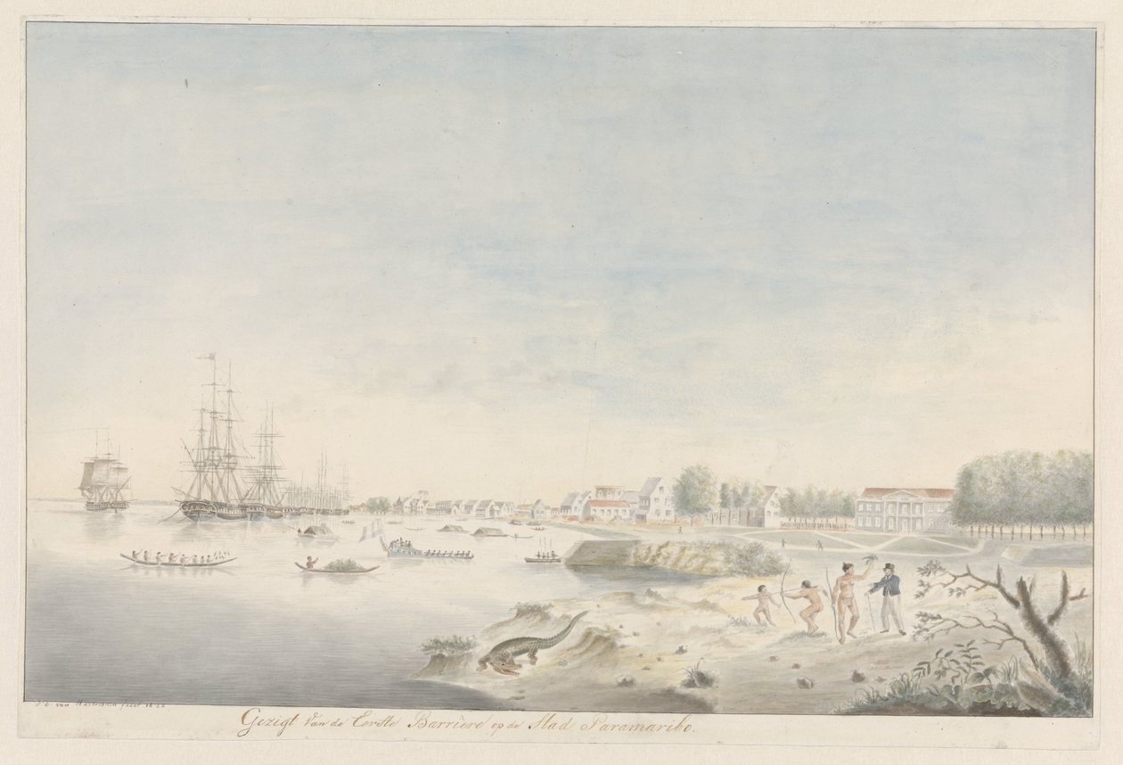 1821 yangınından kısa bir süre sonra Paramaribo sahili by J.D. van Herwaarden (signed by artist)