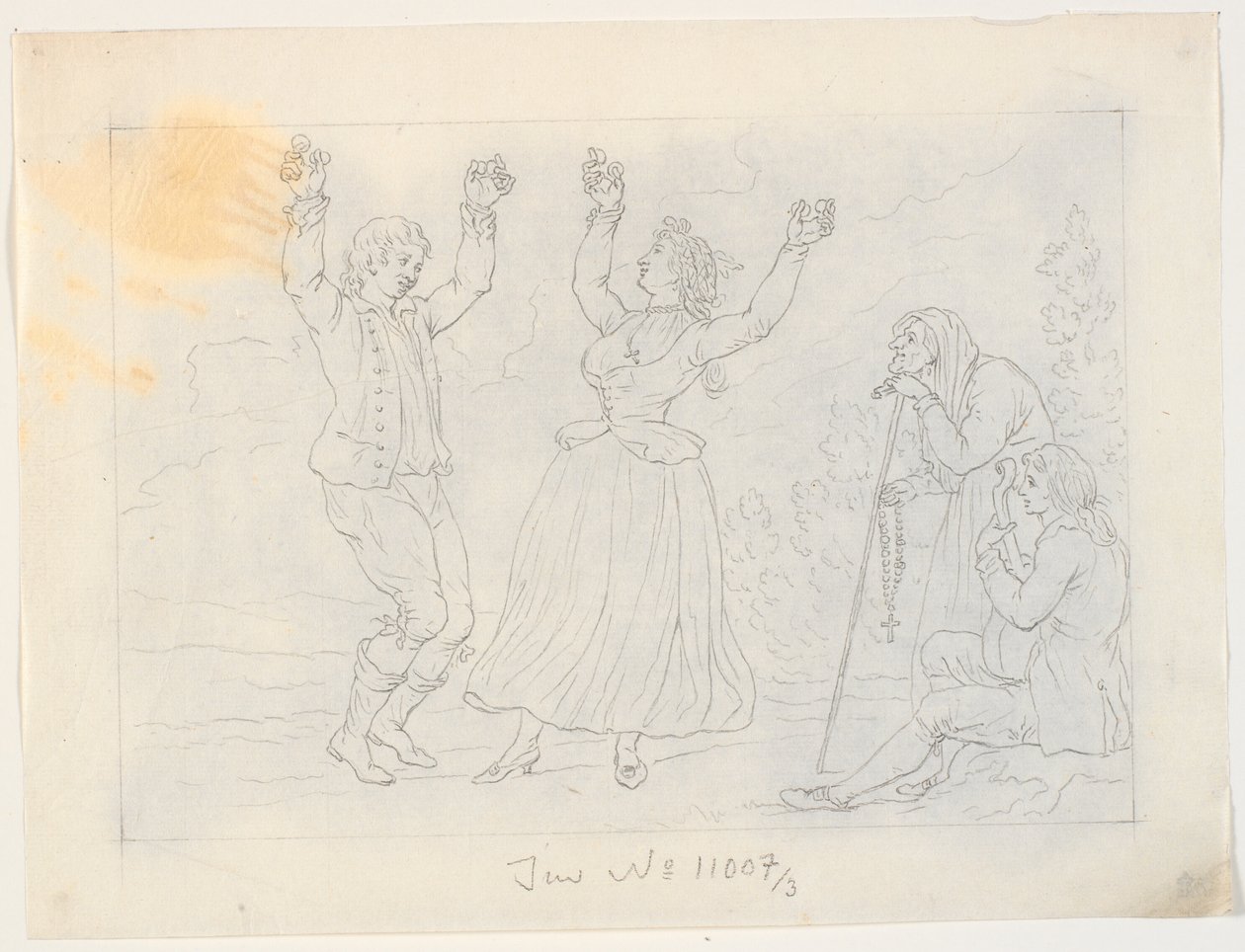 Fandango dansı yapan kadın ve erkek. Gitar çalan genç bir adam ve izleyen yaşlı bir eş by J.F. Clemens