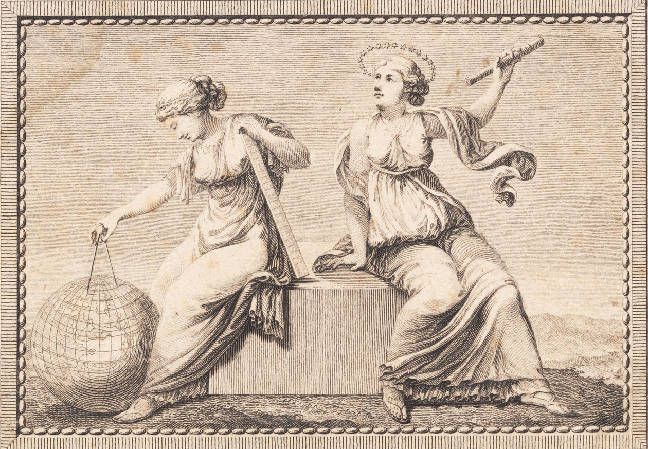 Urania ve Gæa kare bir kayanın üzerinde oturuyor by J.F. Clemens