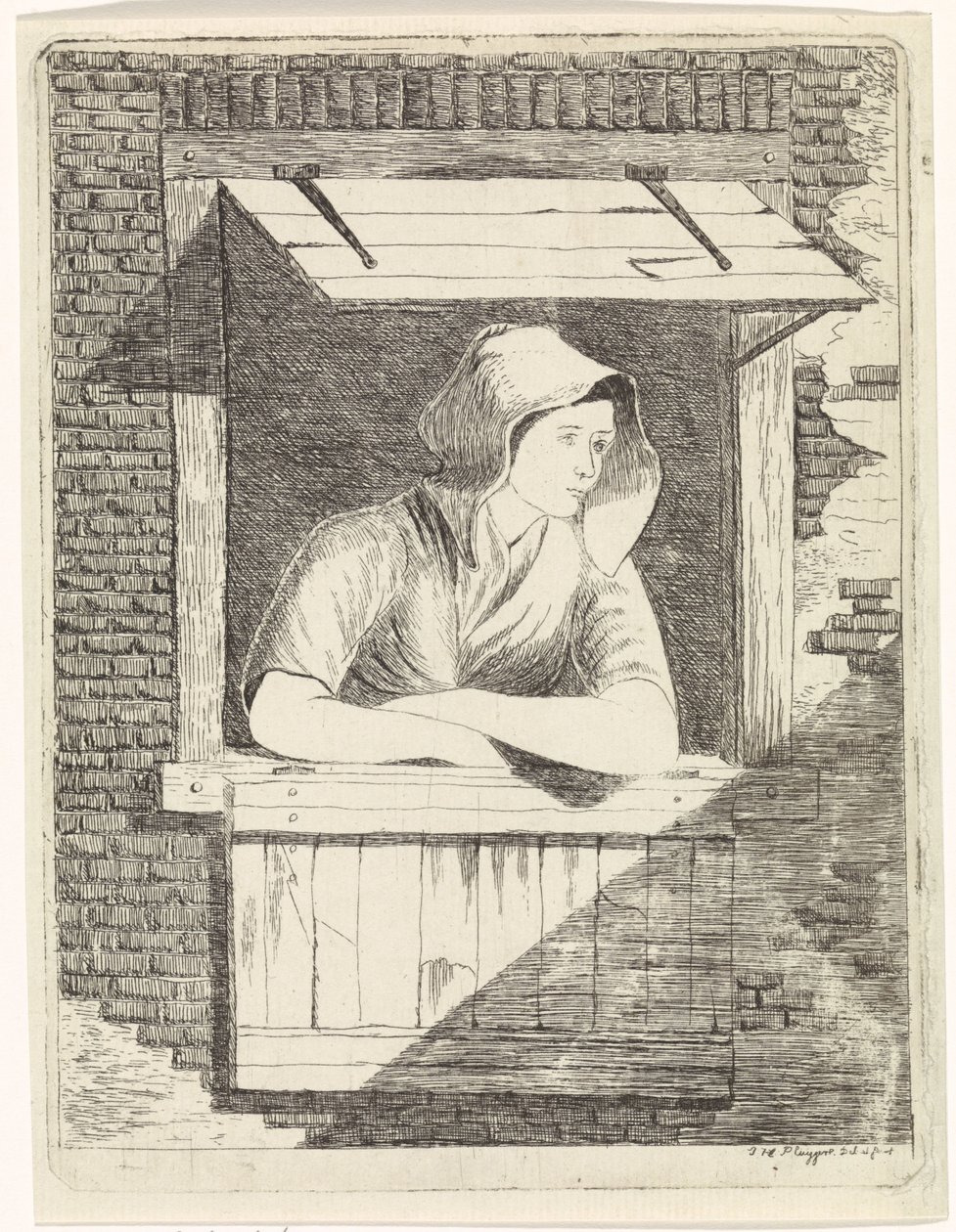 Kadın açık bir pencerede by J.H. Pluygers