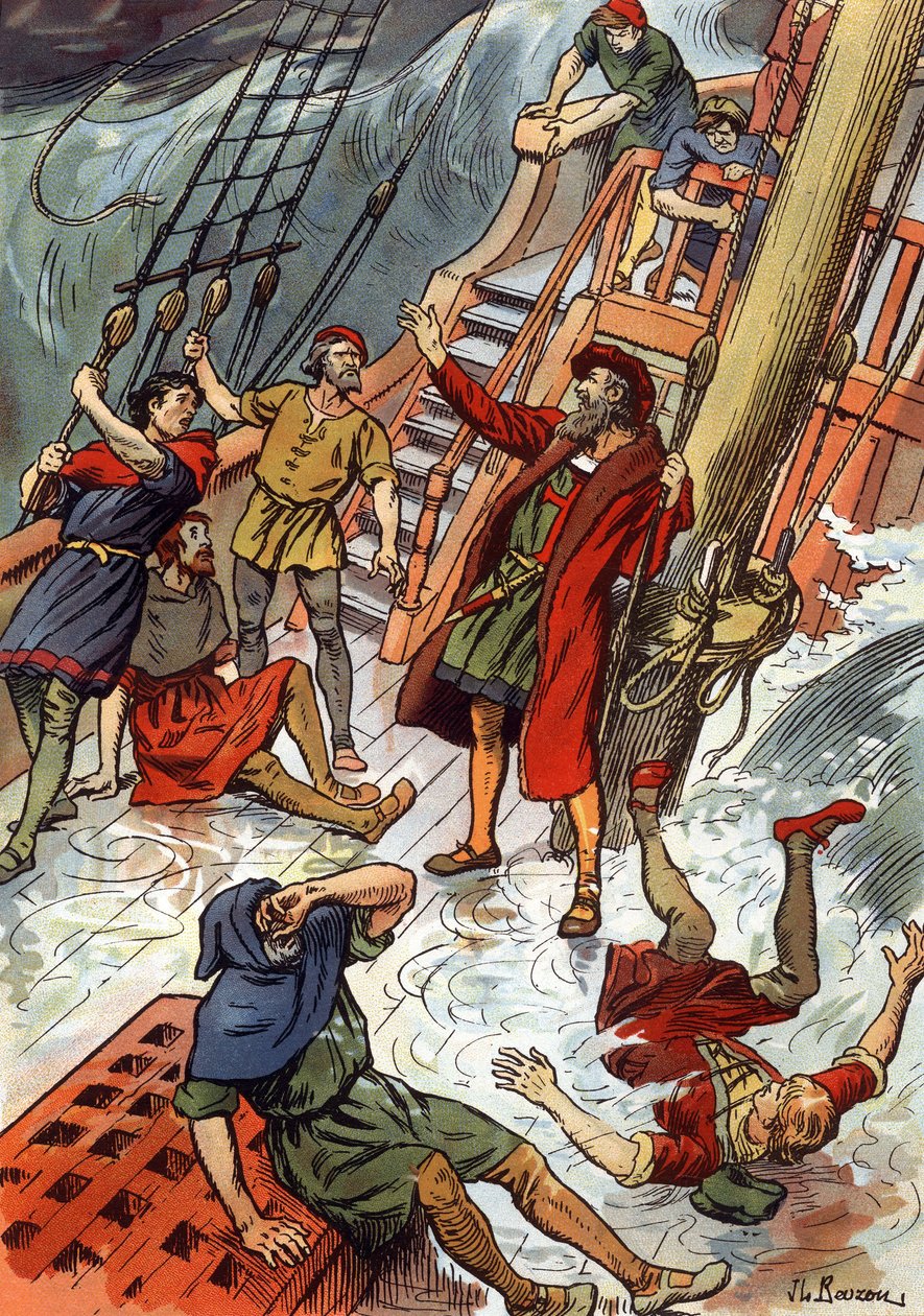 Vasco de Gama, Güney Afrika#39;daki Ümit Burnu#39;ndaki fırtına sırasında burada by J.L Beuzon (fl.1880 1940)