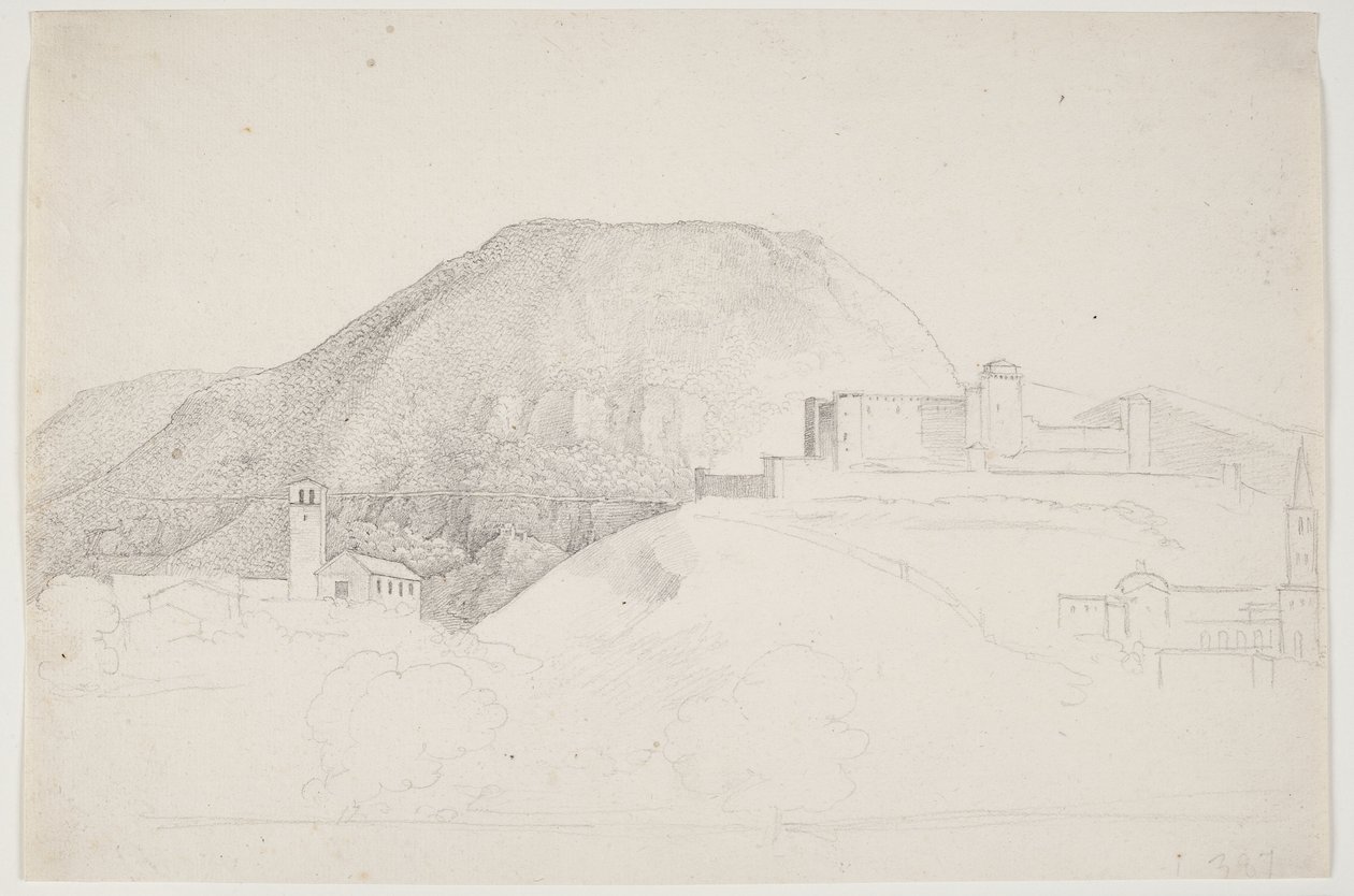 Dağ ve binalarla peyzaj çalışması. Spoleto, İtalya by J.L. Lund