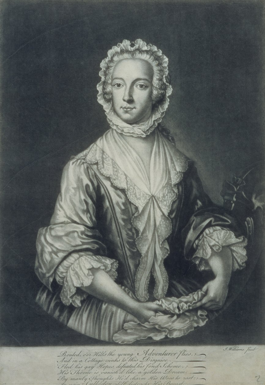 Prens Charles 'Betty Burke' kılığında (mezzotint gravür) by J.L. Williams