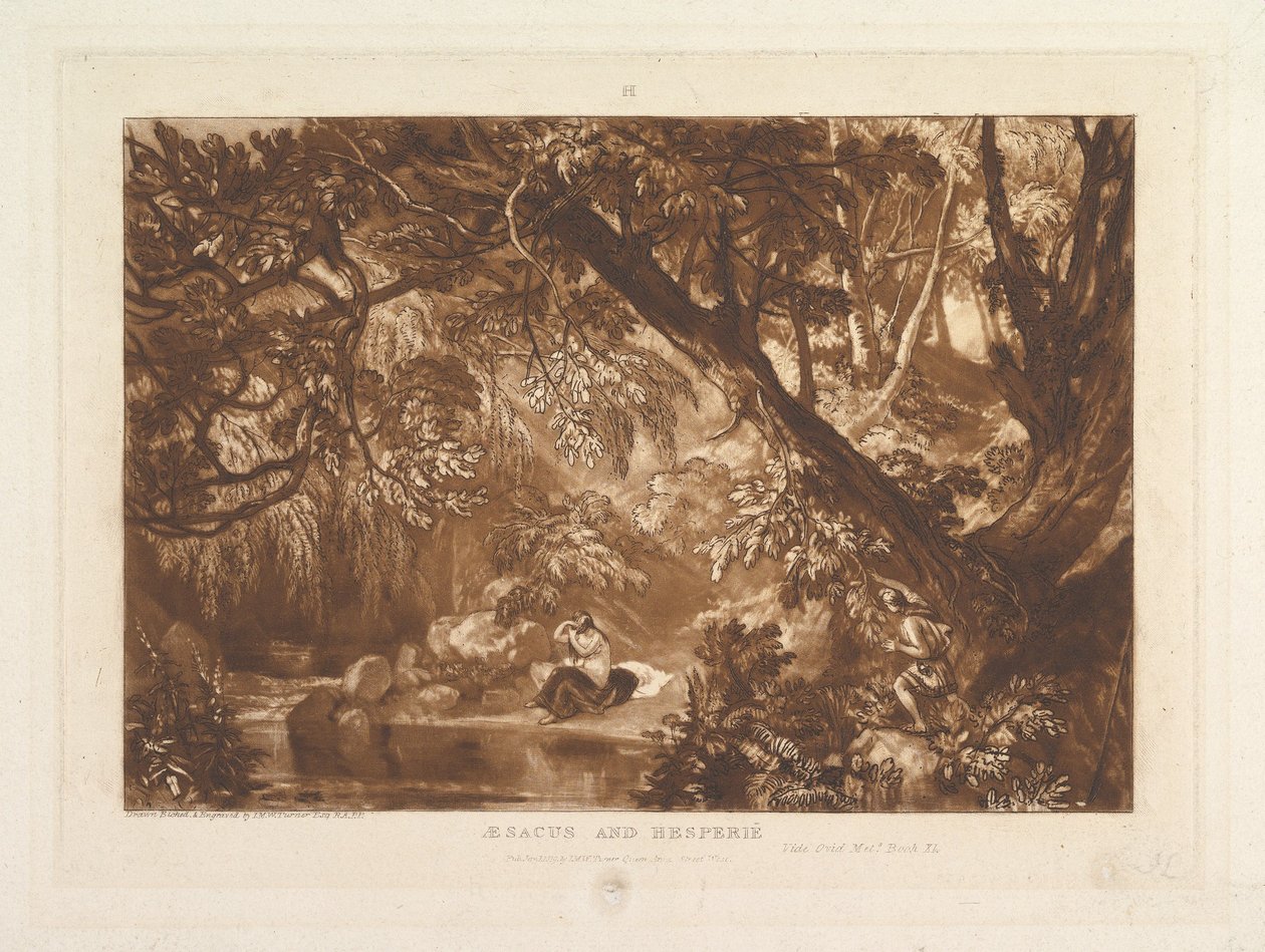 Aesacus ve Hesperia, Video Ovid Metamorfozları, Kitap XI Liber Studiorum, bölüm X..., 1 Ocak 1819. by Joseph Mallord William Turner
