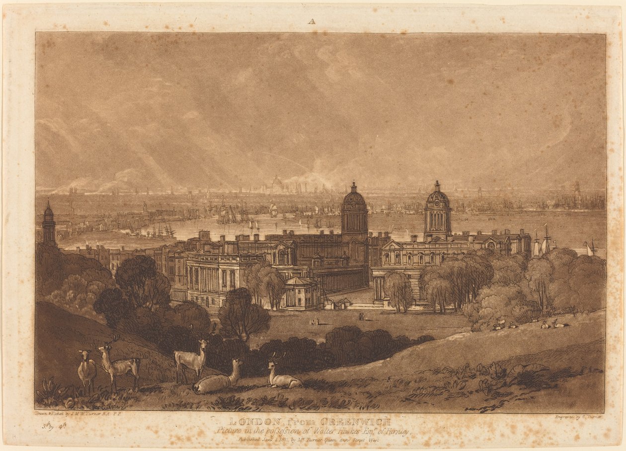 Greenwich'ten Londra, 1811'de yayınlandı. by Joseph Mallord William Turner