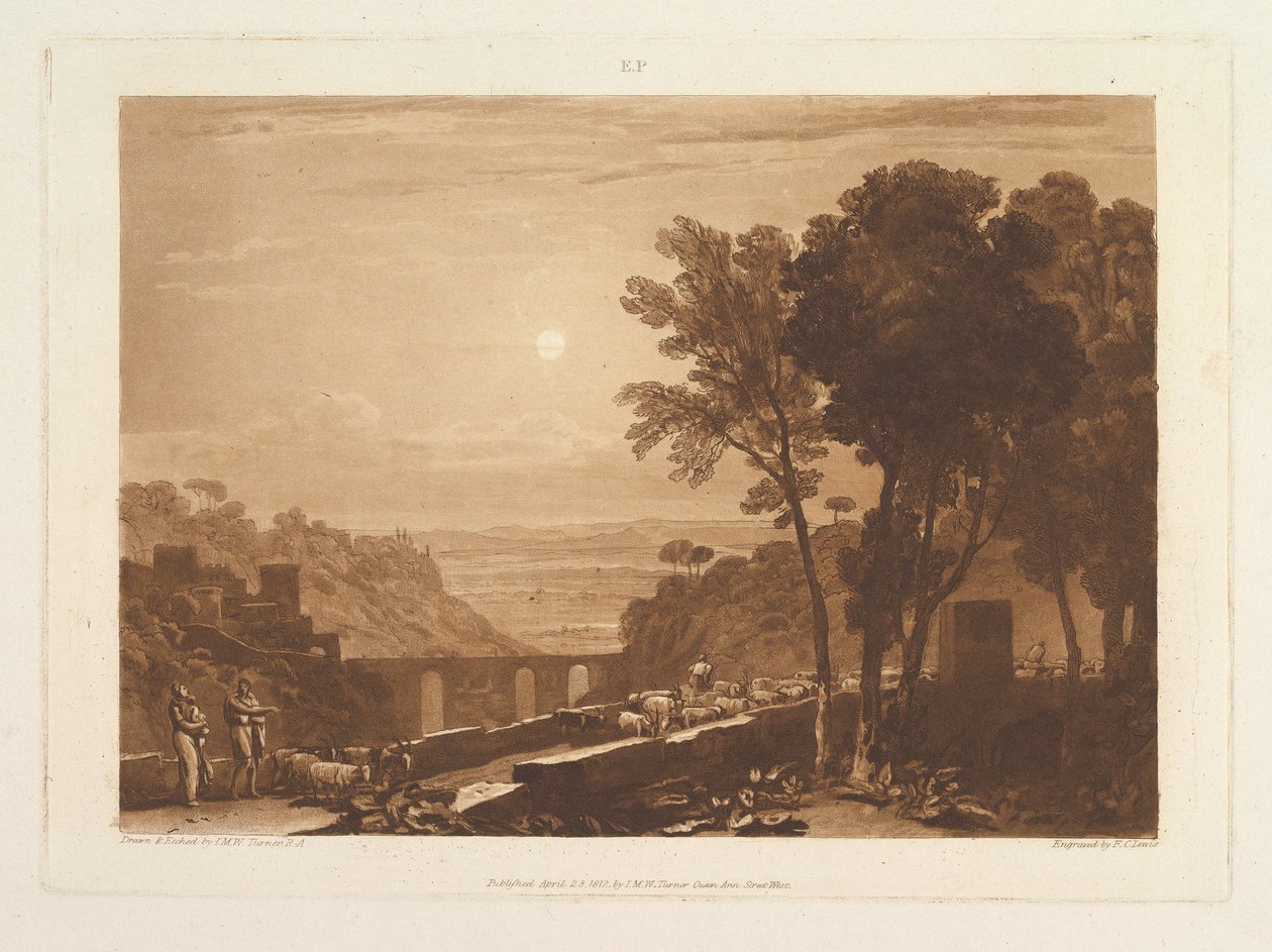 Köprü ve Keçiler Liber Studiorum, bölüm IX, levha 43, 23 Nisan 1812. by Joseph Mallord William Turner