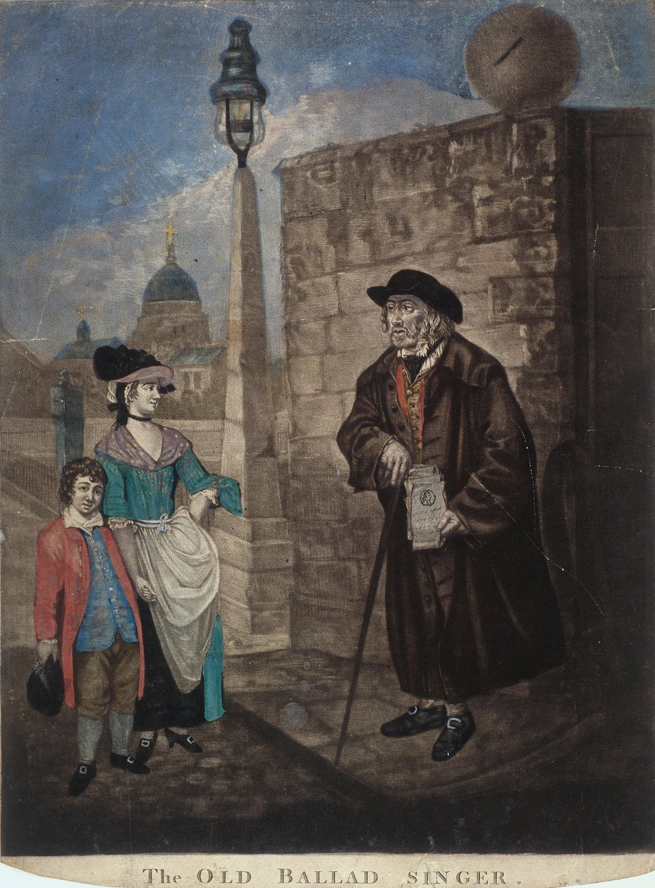 Bir sokak köşesinde duran eski türkü şarkıcısı, c1780 by JR Smith