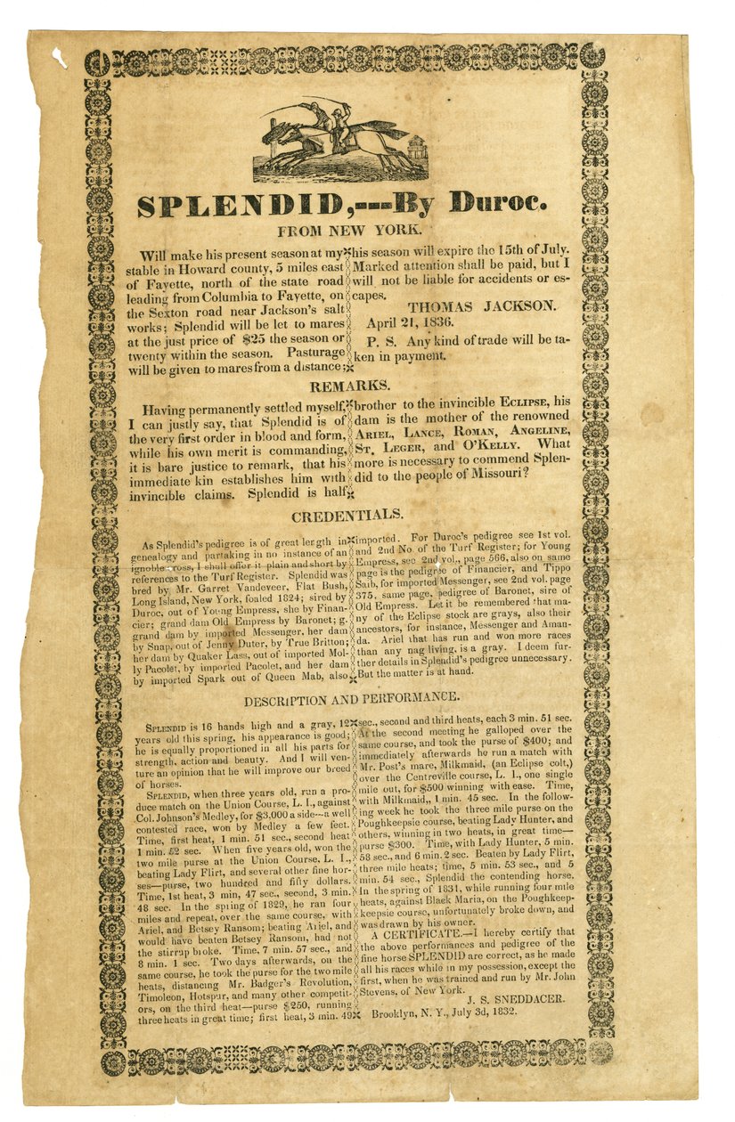 Duroc, Brooklyn, N.Y., 3 Temmuz 1832 tarafından onaylanmıştır. by J.S. Sneddacer
