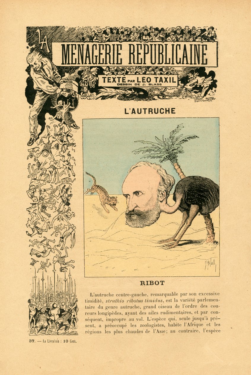 Menagerie Republicaine Üçüncü Cumhuriyet'in ana karakterlerinin mizahi galerisi, numara 37, Satirique en Couleurs by J. (1847 1892) Blass
