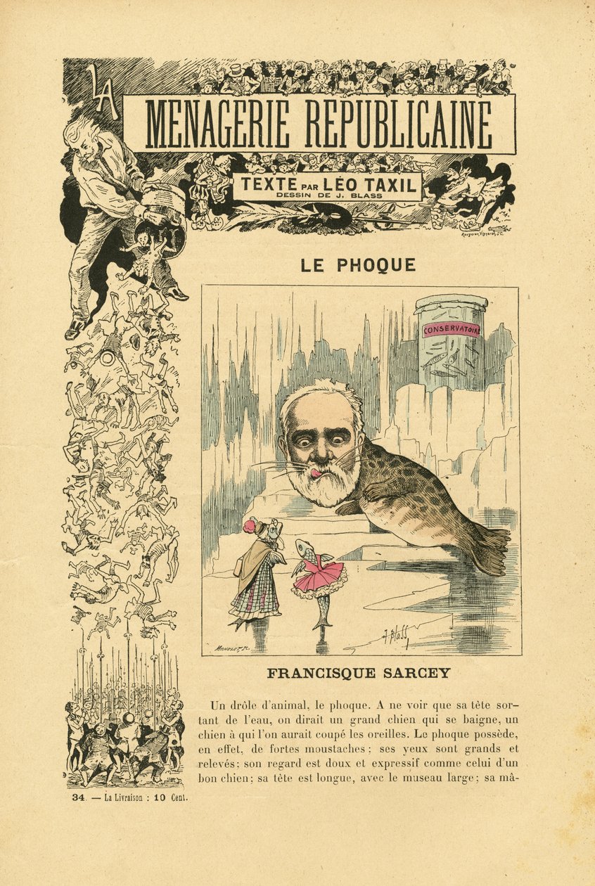 J. Blass'ın (1847-1892) çizimi, Üçüncü Cumhuriyet'in ana karakterlerinin Menagerie Republicaine Mizah galerisinde by J. (1847-1892) Blass