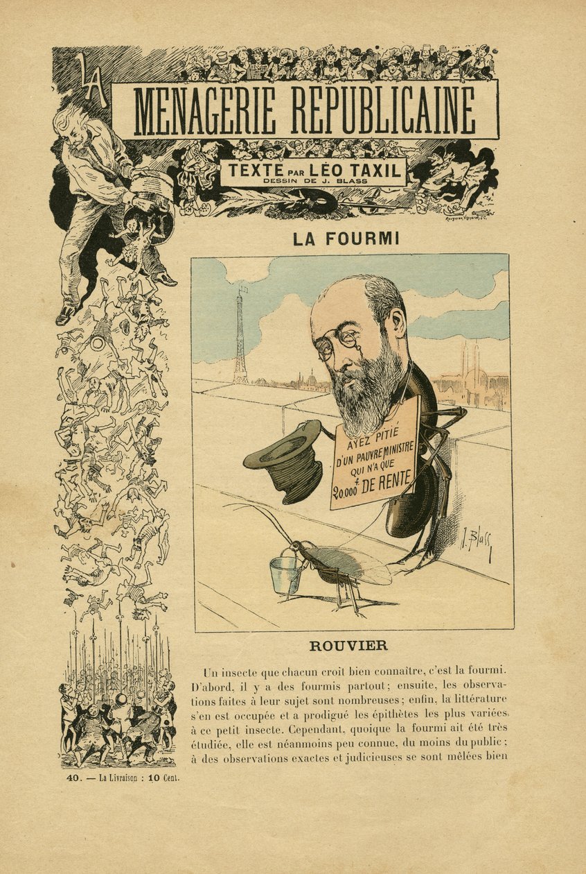 J. Blass'ın (1847-1892) Resmi, Menagerie Republicaine Üçüncü Cumhuriyet'in ana karakterlerinin mizahi galerisi, no 40 by J. (1847 1892) Blass