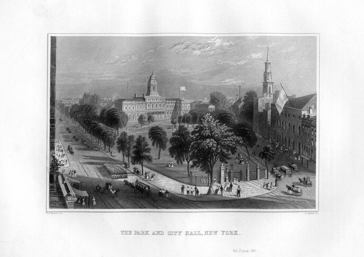 Park ve Belediye Binası, New York, 1855. by J. Archer
