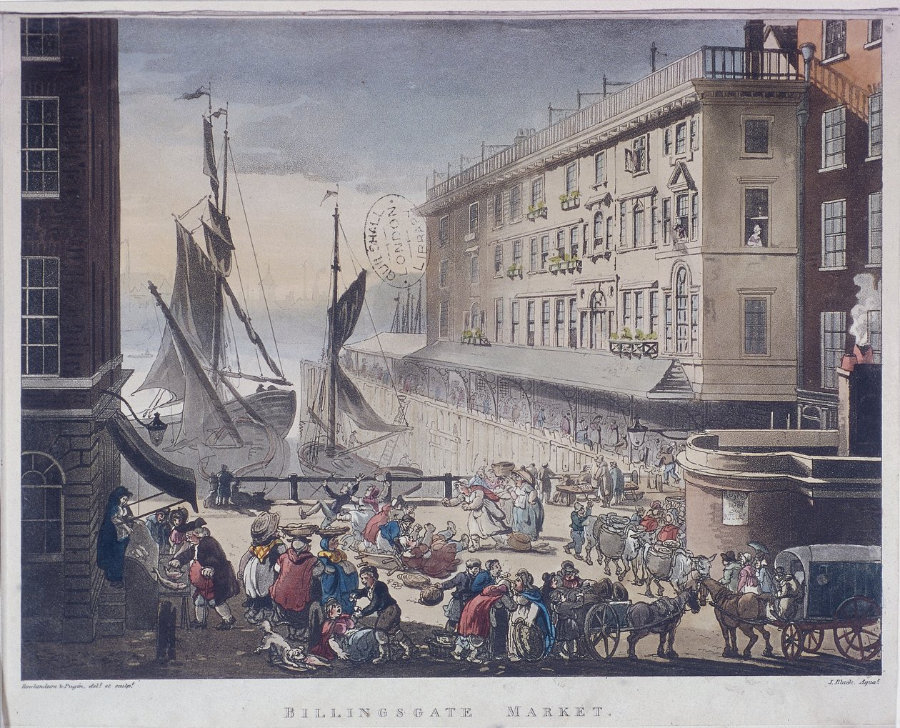 Billingsgate Market ve Wharf, Londra, 1808 by J Bluck