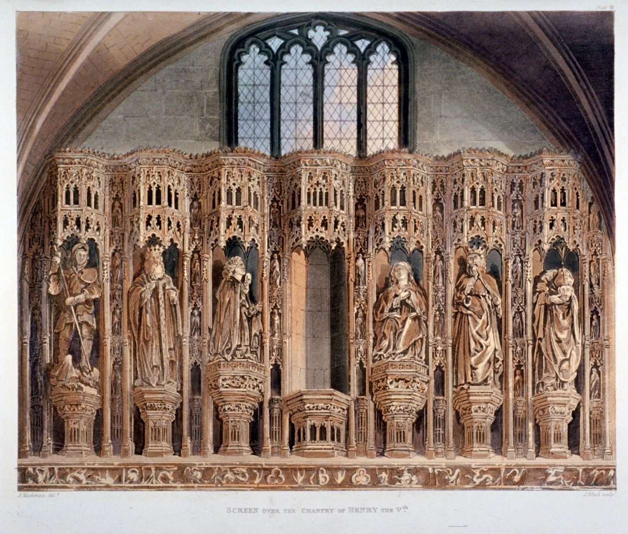 Henry V ilahisi üzerinde ekran, Westminster Abbey, Londra, 1811 by J Bluck