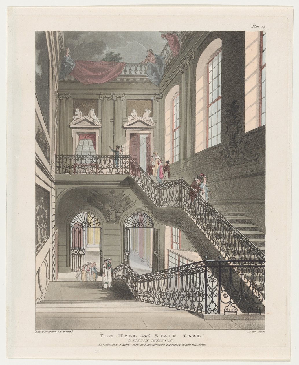 The Hall and Stair Case, British Museum, 1 Nisan 1808., 1 Nisan 1808. by J. Bluck