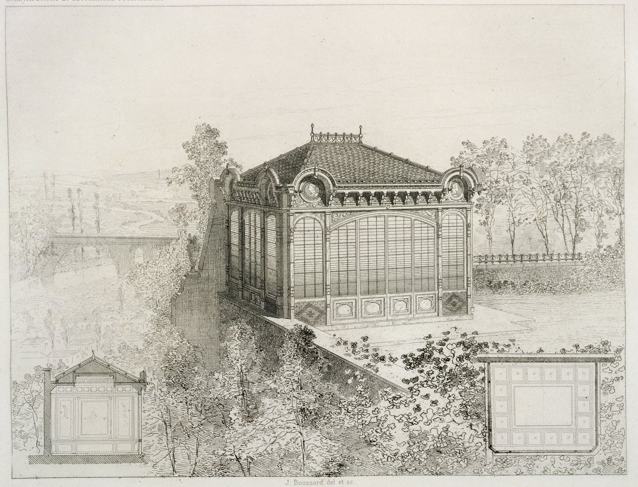 Bir bahçe pavyonunun planları ve cephesi, 1880 dolayları by J. Boussard