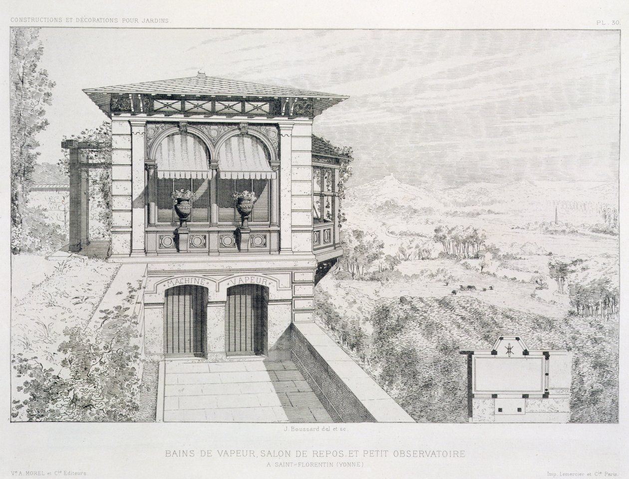 Buhar banyoları, yukarıdaki gözlemevi, çeşitli mimarların tasarımlarından oluşan bir cilt, pub. Morel & Cie, Paris, 1880 dolayları by J. Boussard