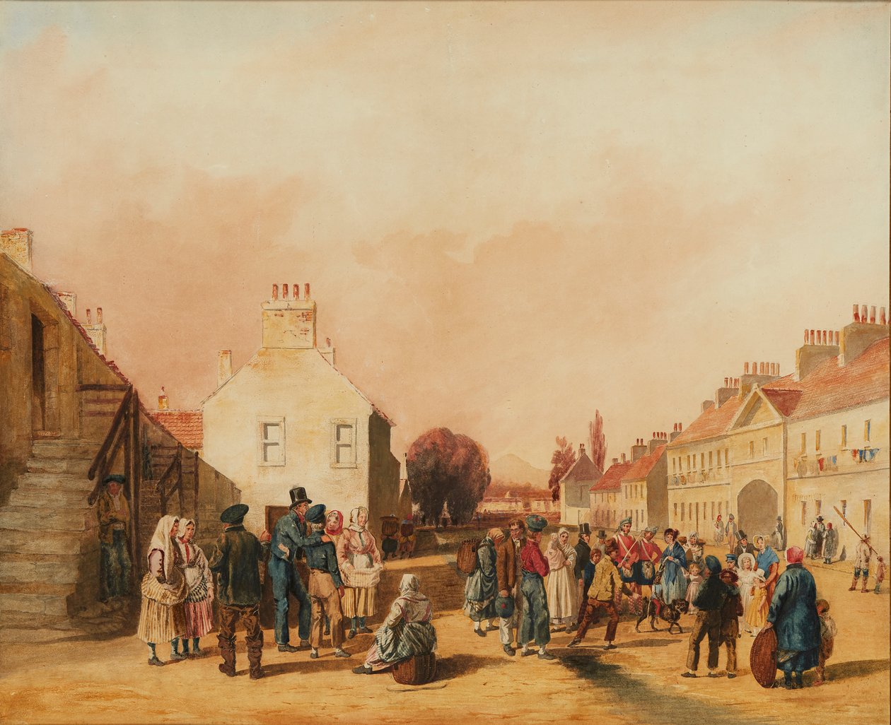 Fisherrow, Musselburgh (kalem ve sulu boya) by J. C. Newton