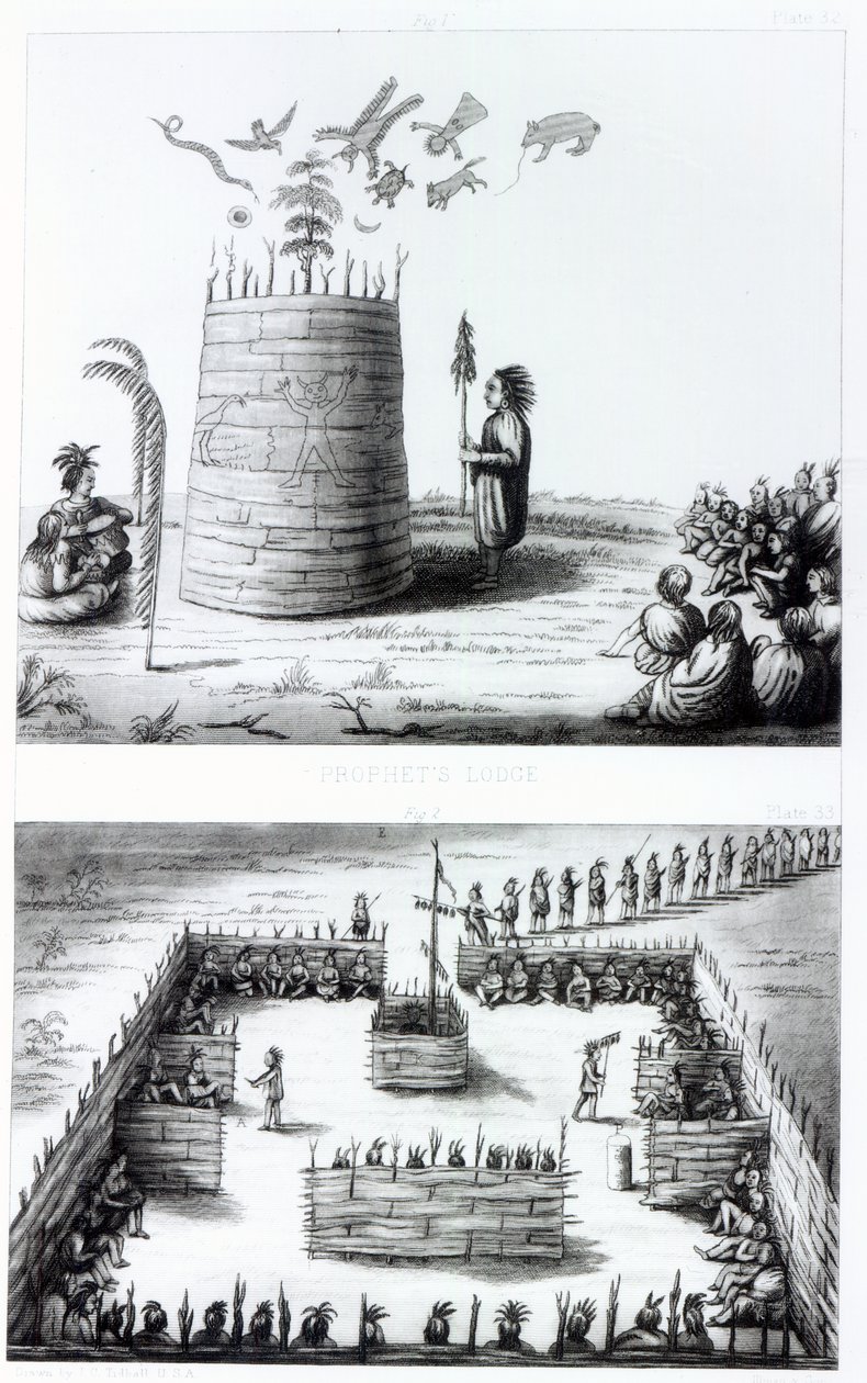 Henry Schoolcraft (1793-1864) tarafından yazılan bir kitaptan Peygamber Köşkü ve Medawisos by J. C. Tidball