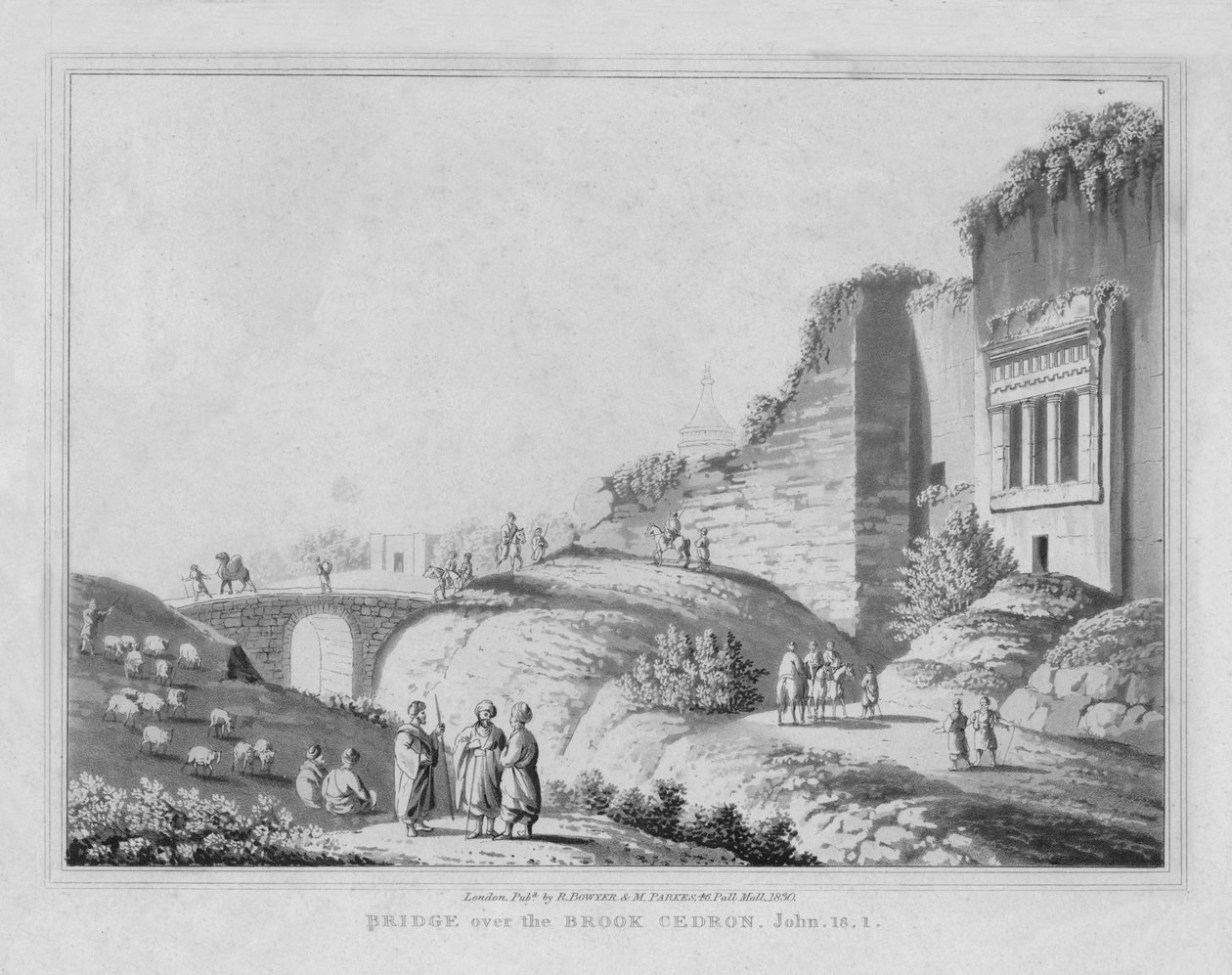 Brook Cedron üzerindeki köprü. John, 18.1, 1830 by J. Clarke