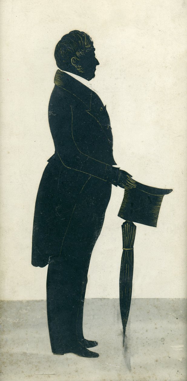 Silindir şapkalı, fraklı ve şemsiyeli bir adamın silueti by J. Gapp
