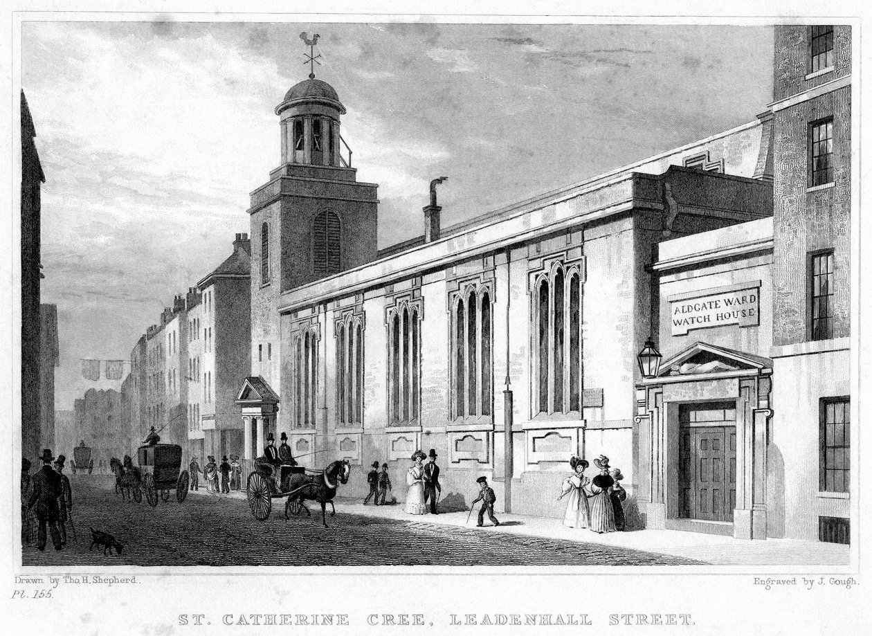 Aziz Katherine Cree Kilisesi, Leadenhall Caddesi, Londra Şehri, 19. yüzyıl. by J. Gough