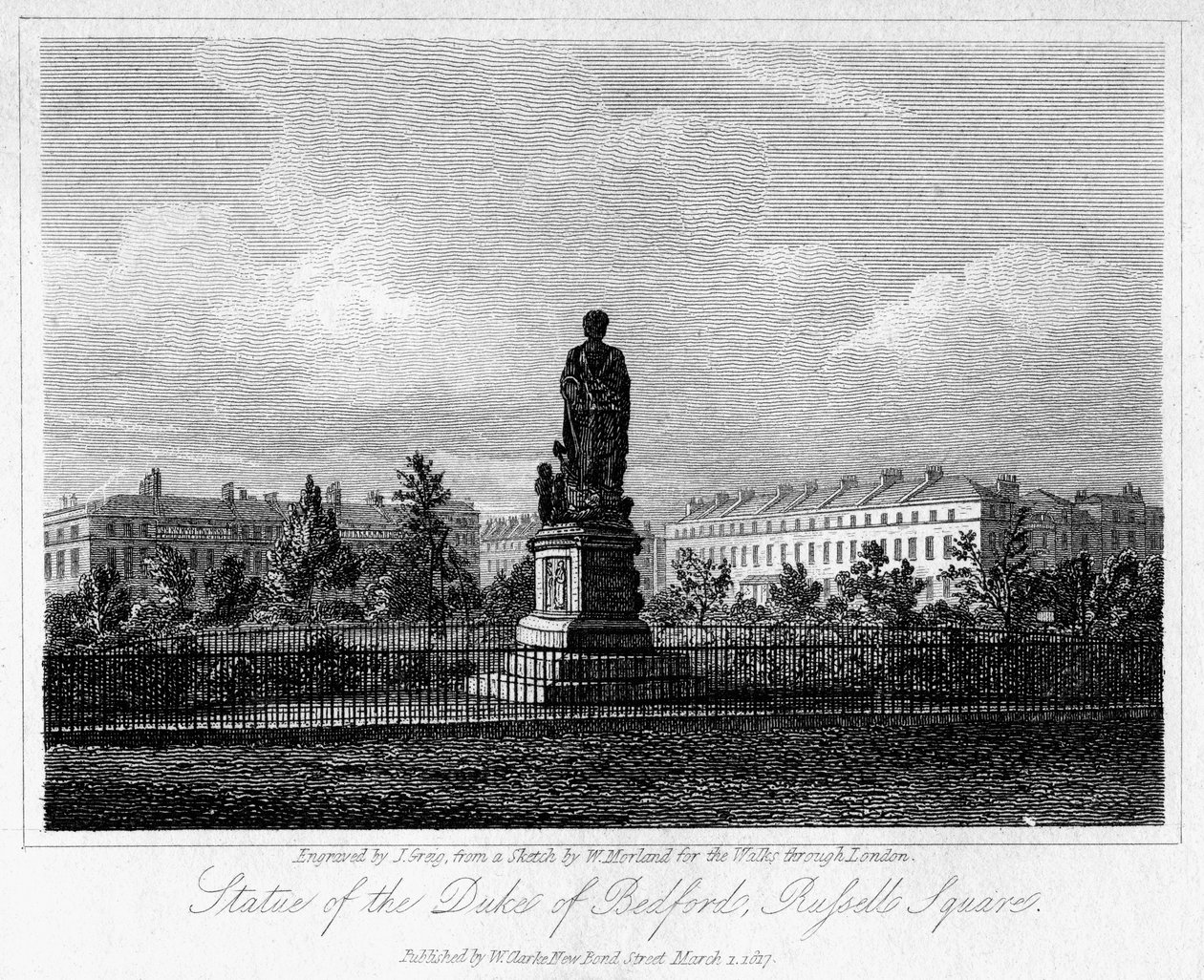 Bedford Dükü Heykeli, Russell Square, Bloomsbury, Londra, 1817. by J. Greig